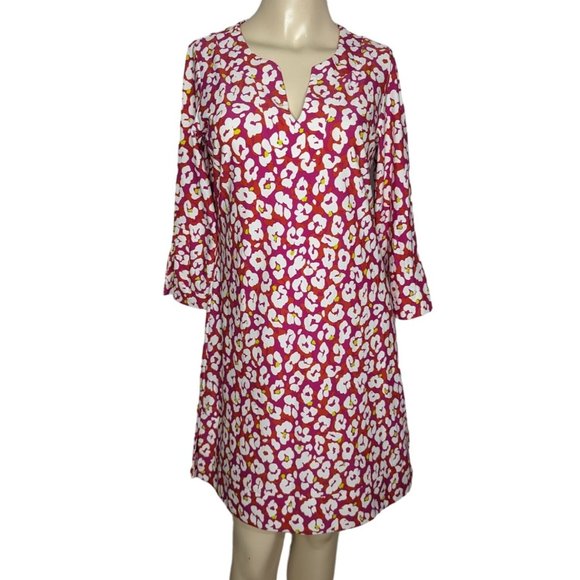 June Connally V neck pink white floral abstract above knee summer dress Size M - Picture 1 of 12